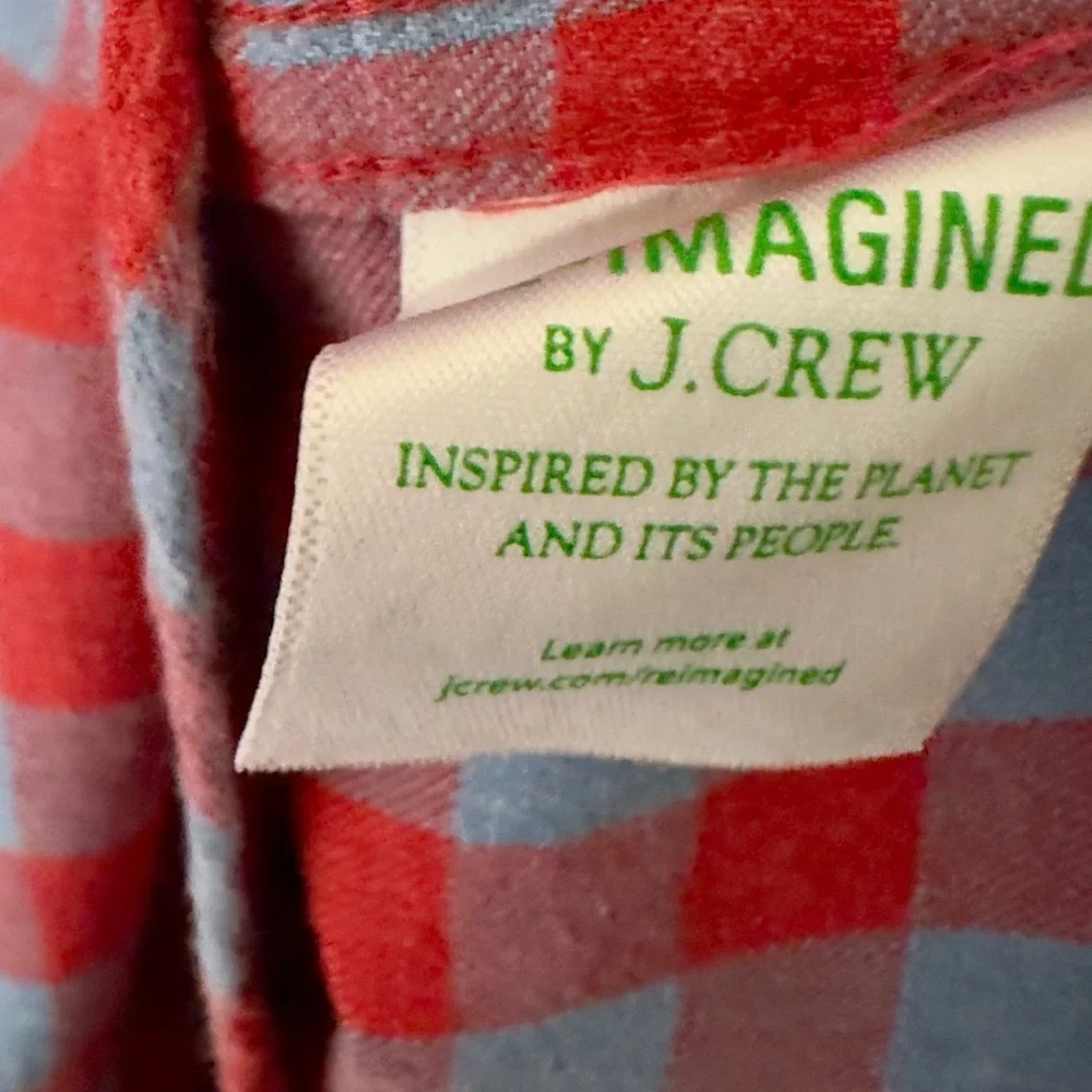 J. Crew | NWOT Cotton Linen Slim Red & Light Blue Gingham Button-Down Shirt (M)